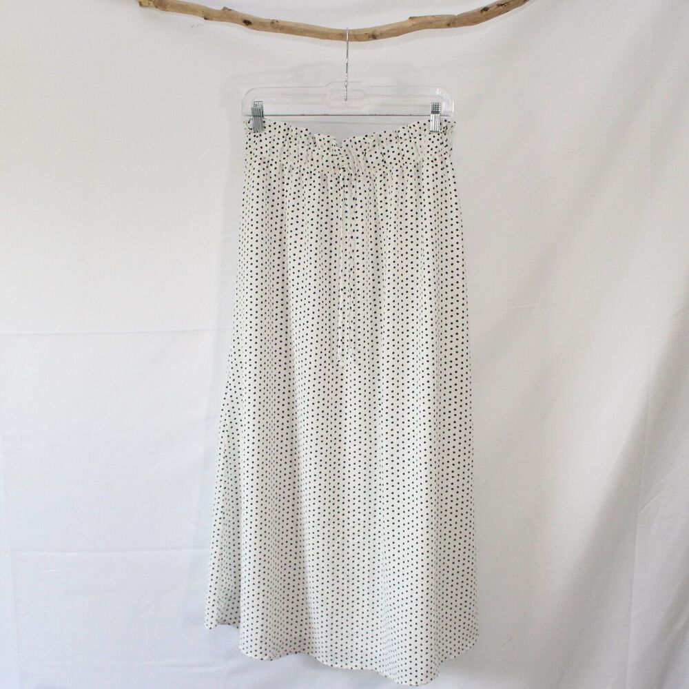 LELIS Long Modest White Black Polka Dot Lined Skirt Size M Medium Elastic Waist